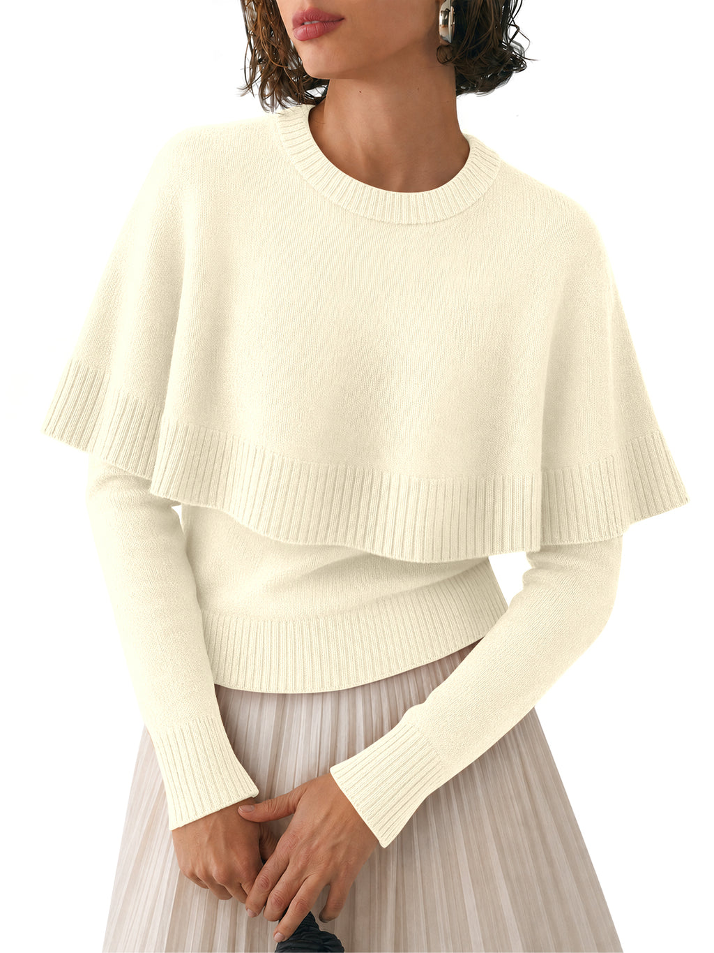 Saodimallsu Womens Poncho Ribbed Knit Sweater