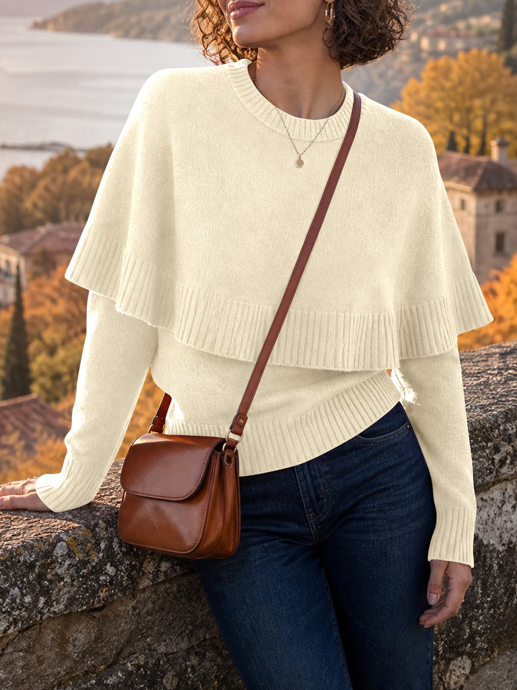 Saodimallsu Womens Poncho Ribbed Knit Sweater
