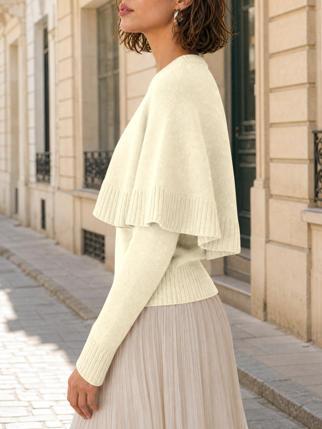 Saodimallsu Womens Poncho Ribbed Knit Sweater