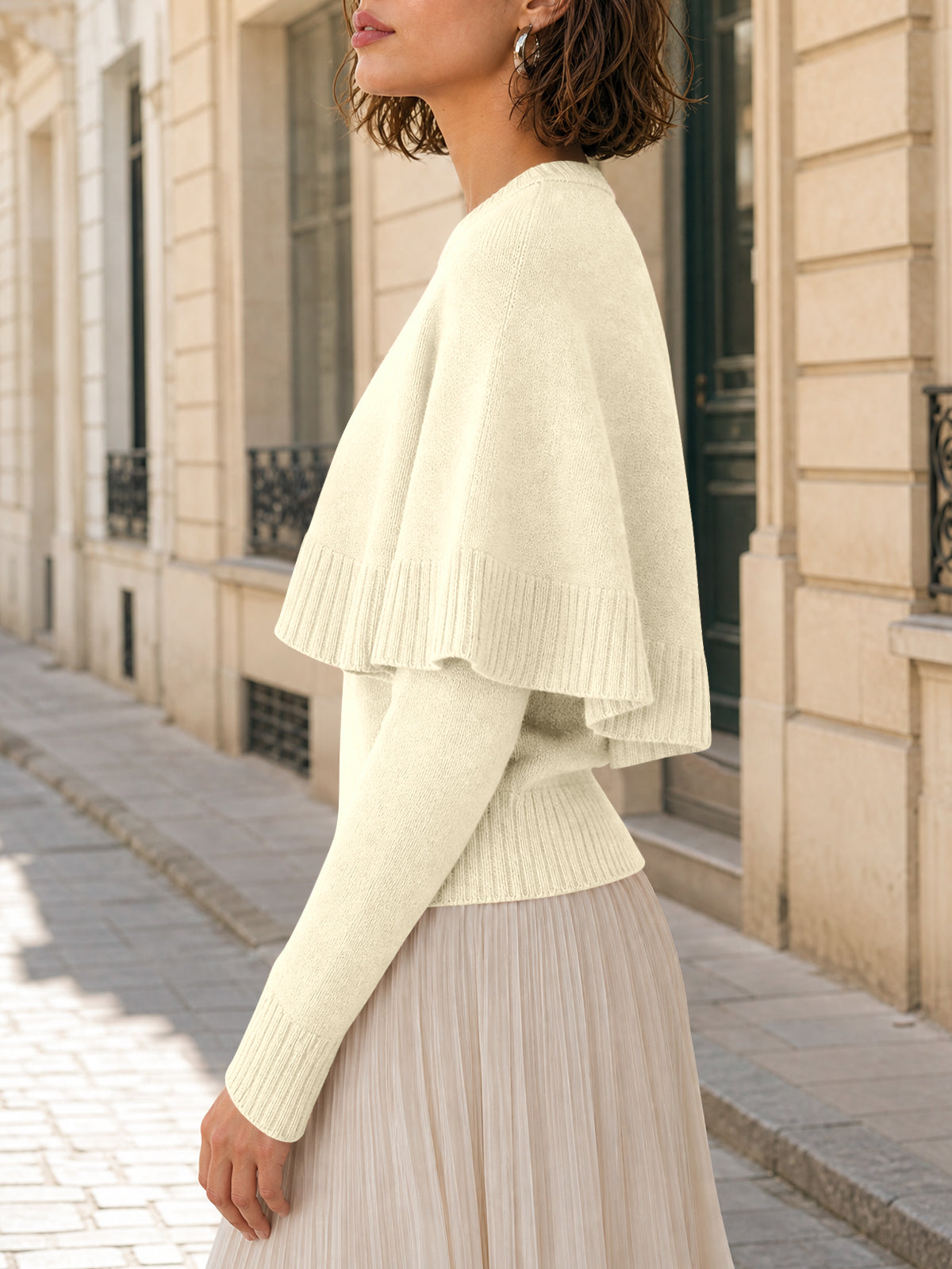 Saodimallsu Womens Poncho Ribbed Knit Sweater