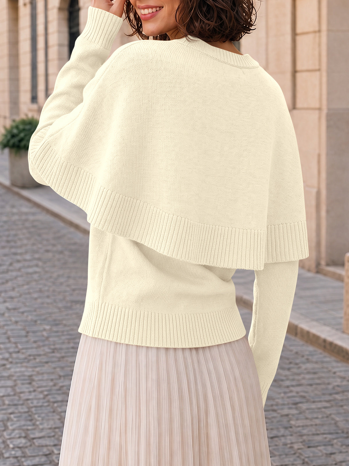 Saodimallsu Womens Poncho Ribbed Knit Sweater