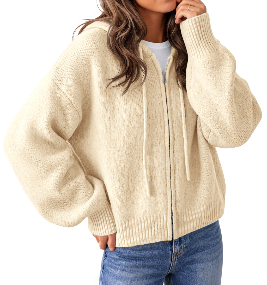 Saodimallsu Womens Zip Up Hooded Knit Cardigan