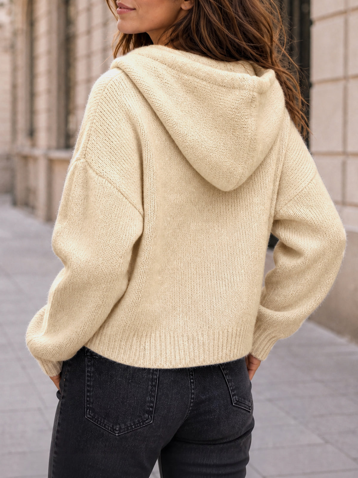 Saodimallsu Womens Zip Up Hooded Knit Cardigan