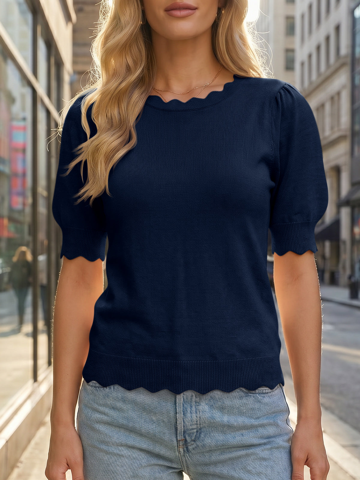 Saodimallsu Women Puff Sleeve Knit Top