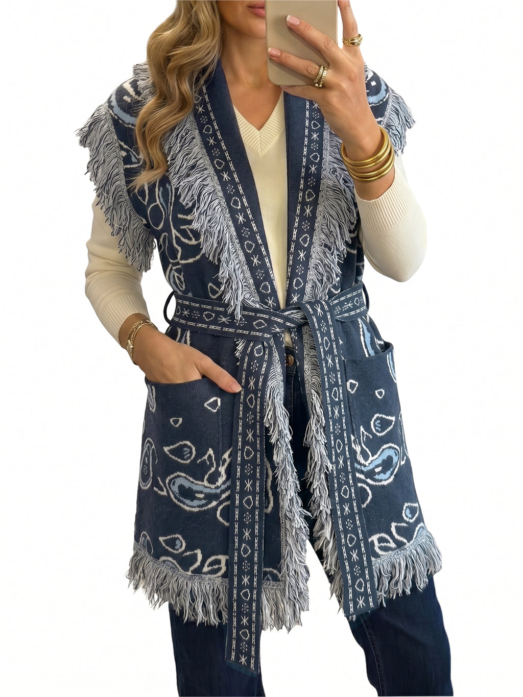 Saodimallsu Women Fringe Knit Cardigan