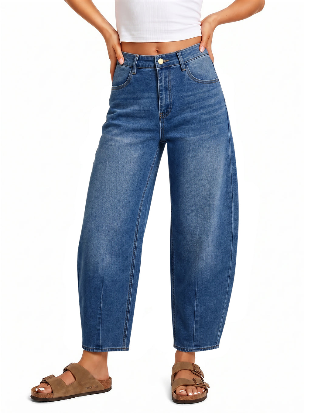 Saodimallsu Women Barrel High Waisted Wide Leg Jeans