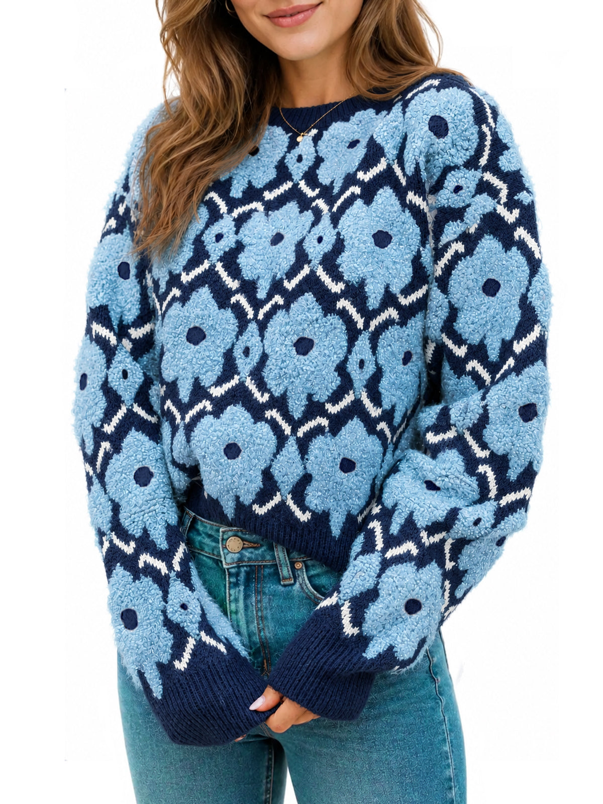 Saodimallsu Women Floral Knit Sweaters