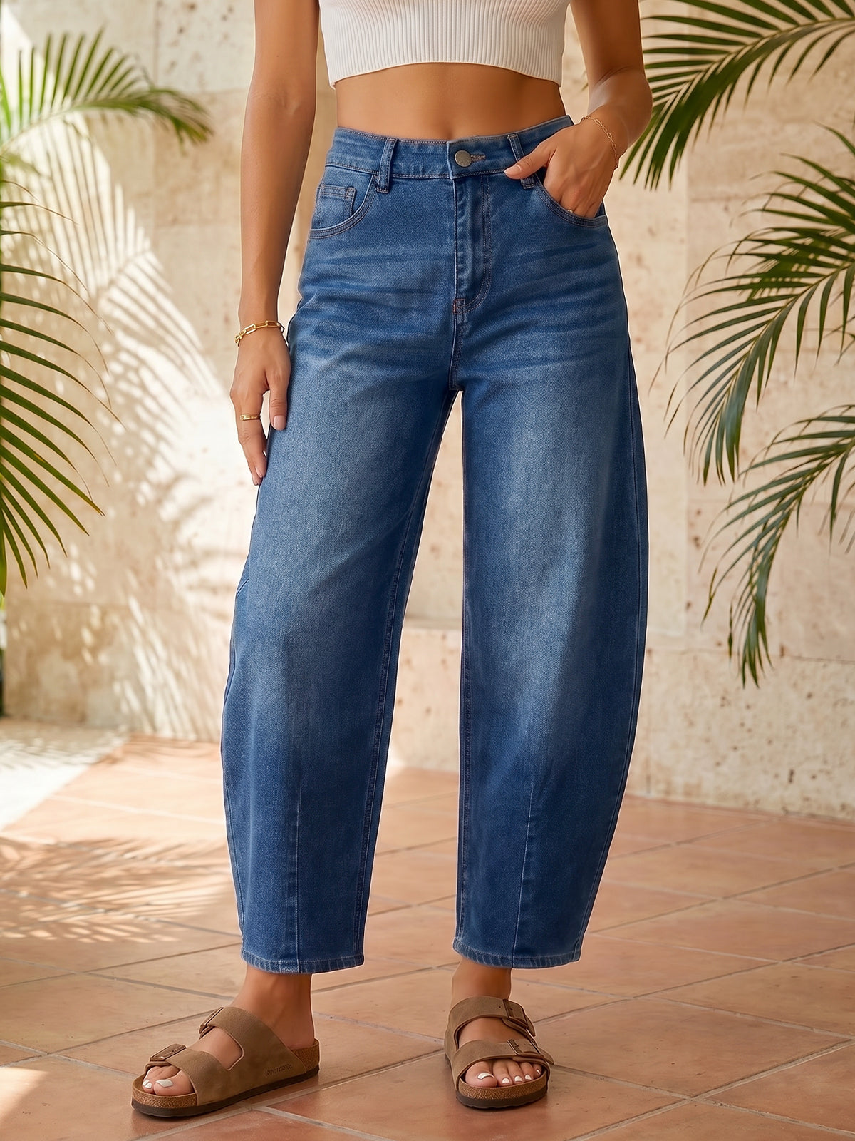 Saodimallsu Women Barrel High Waisted Wide Leg Jeans