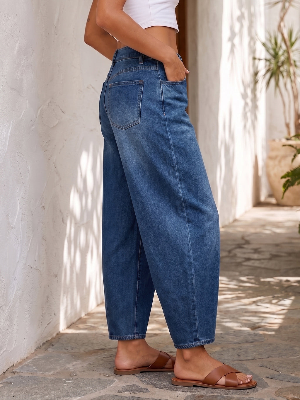 Saodimallsu Women Barrel High Waisted Wide Leg Jeans