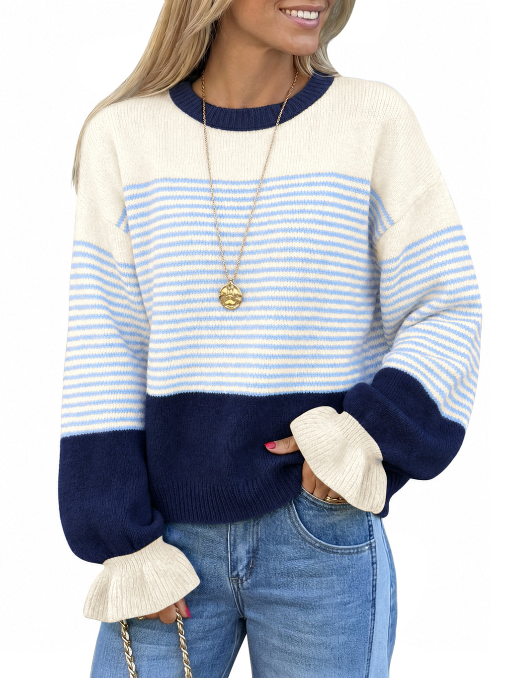 Saodimallsu Women Ruffle Sleeve Sweater
