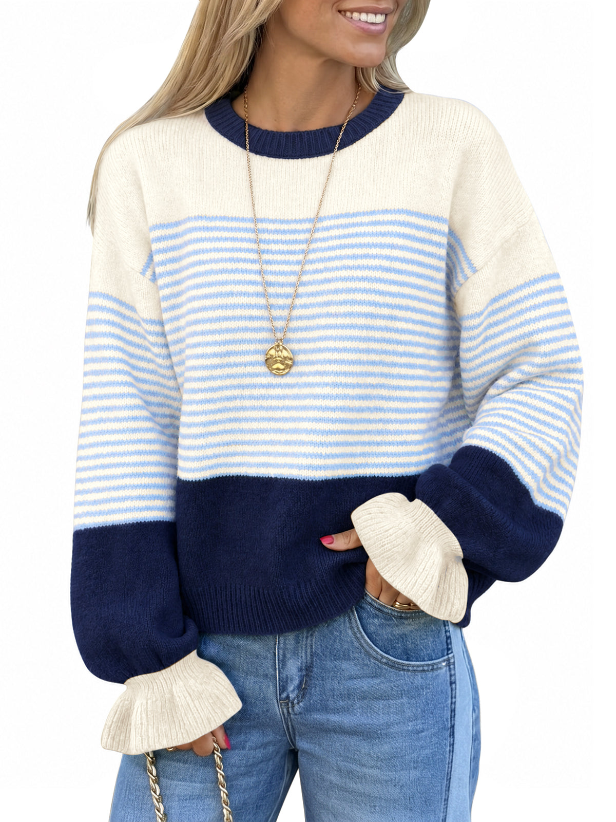 Saodimallsu Women Ruffle Sleeve Sweater