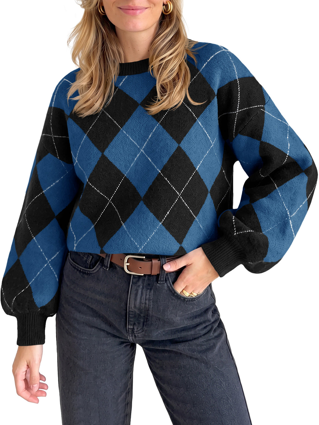 Saodimallsu Women Checkered Argyle Sweater