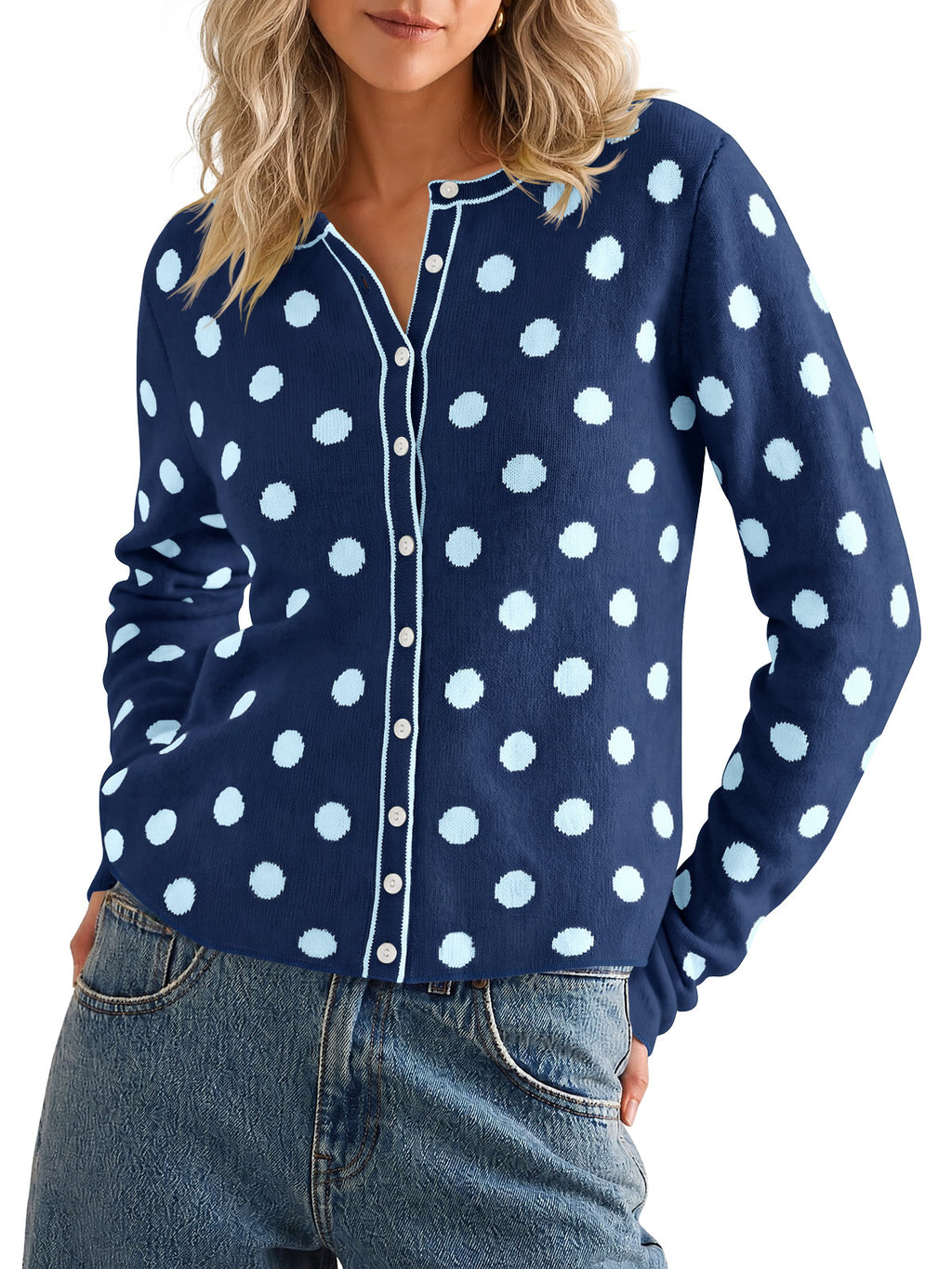 Saodimallsu Womens Polka Dot Button Up Cardigan