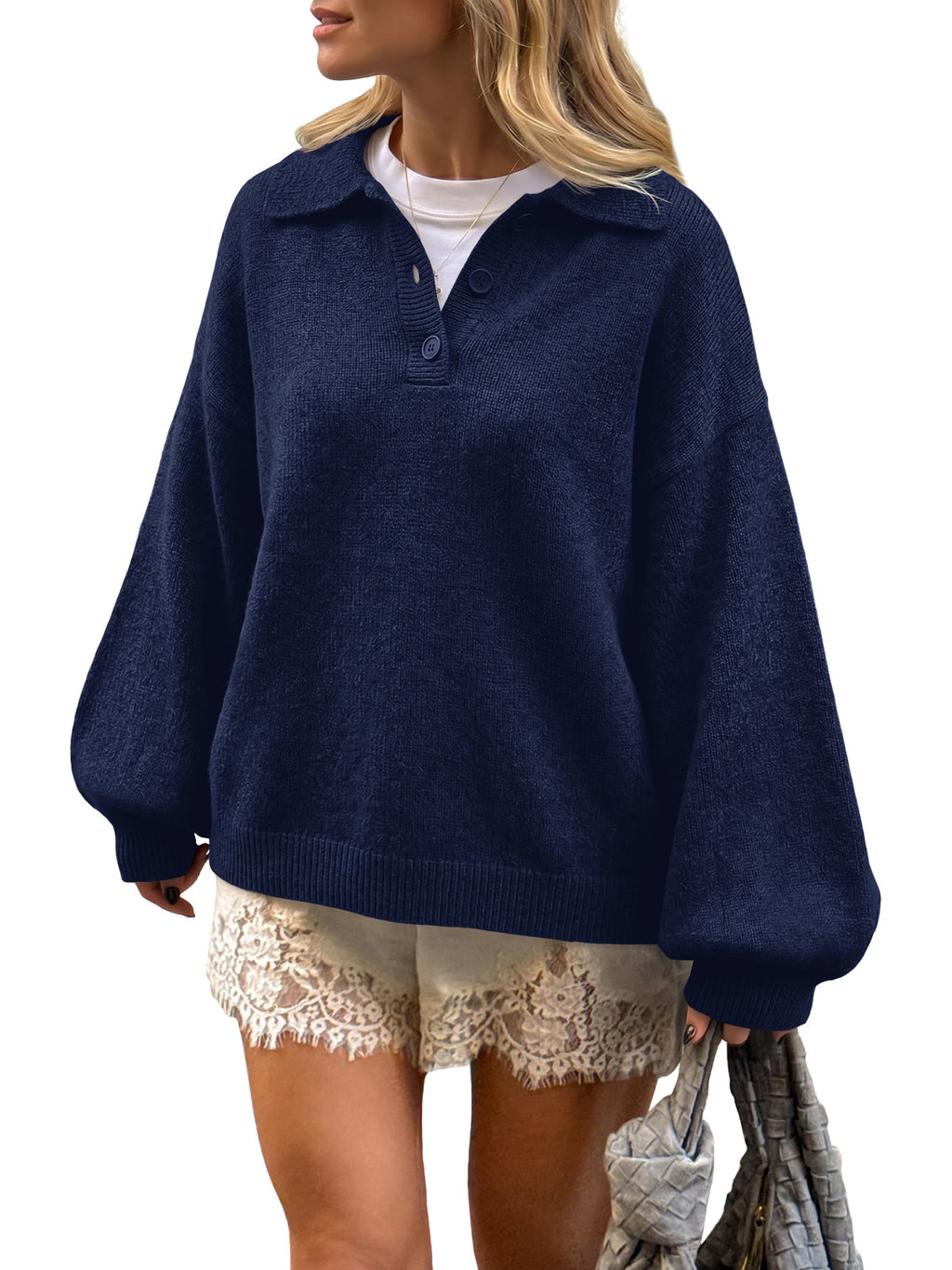Saodimallsu Womens Polo V Neck Sweater