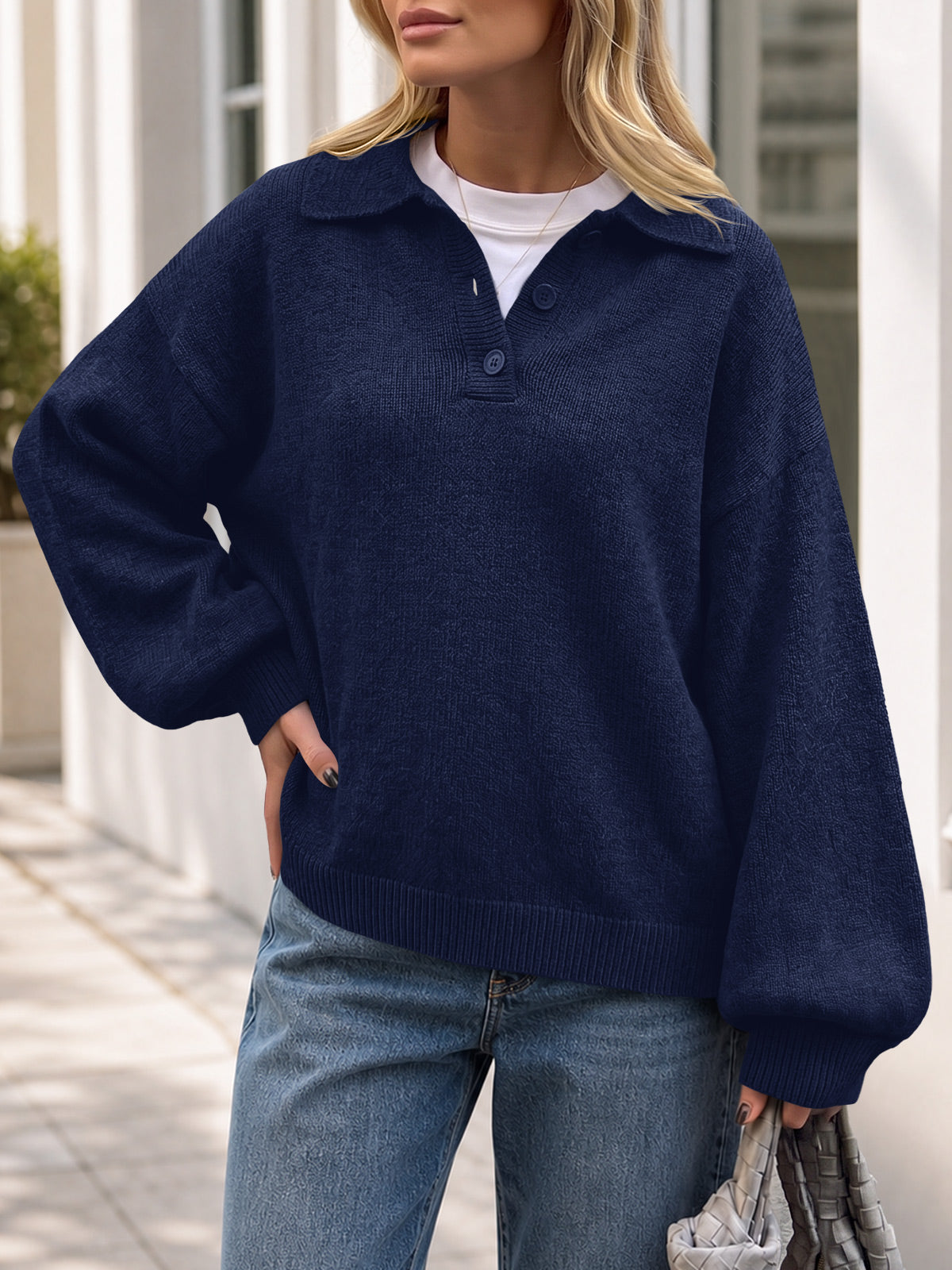 Saodimallsu Womens Polo V Neck Sweater