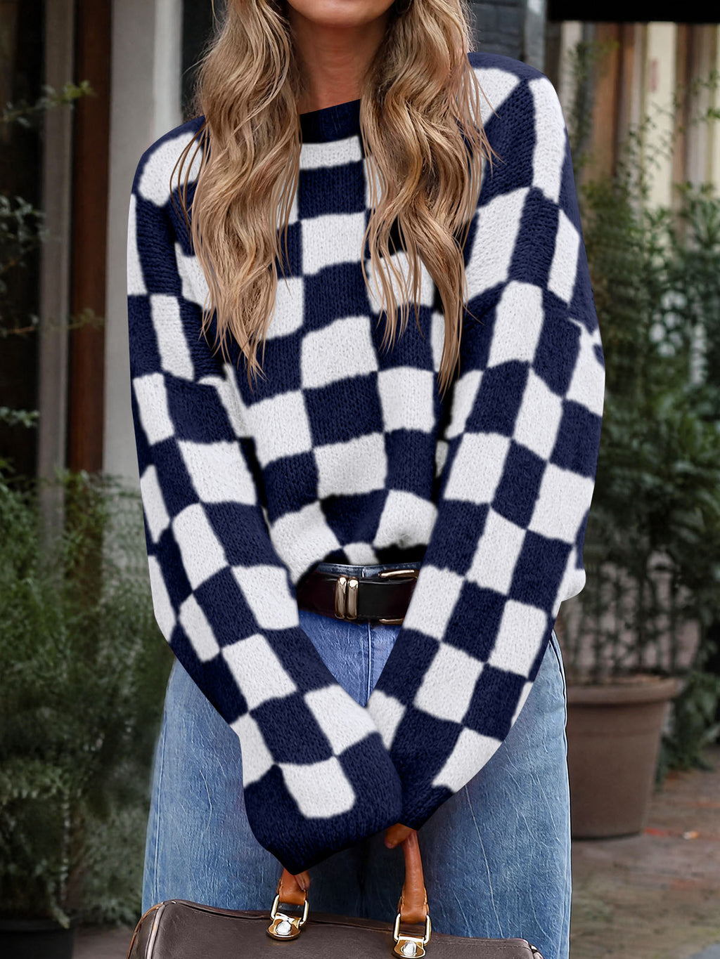 Saodimallsu Womens Checkered Fuzzy Sweaters