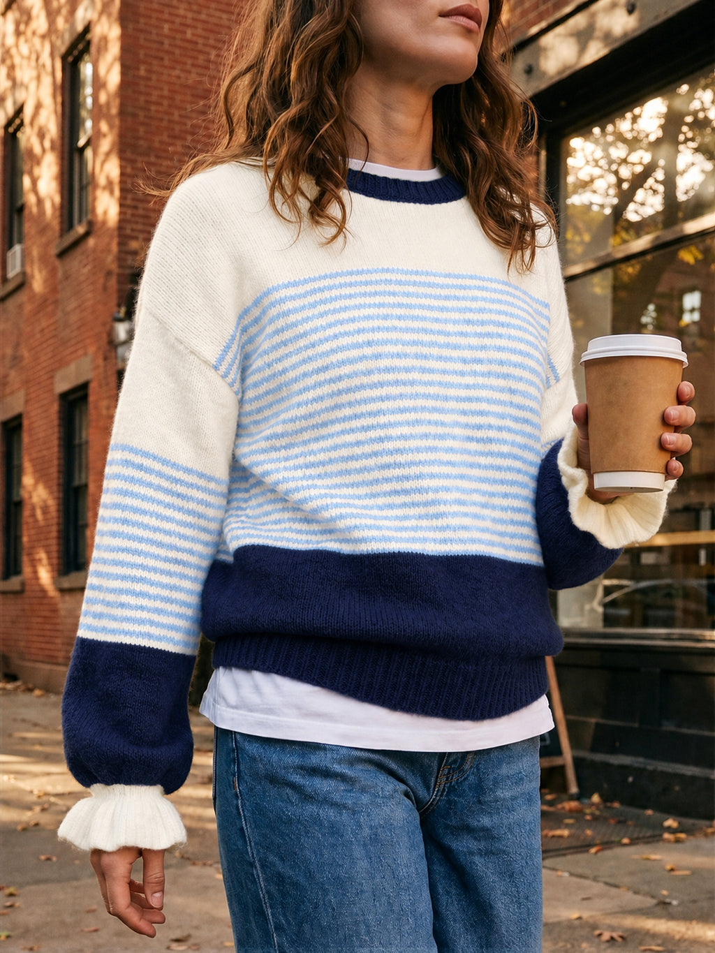 Saodimallsu Women Ruffle Sleeve Sweater