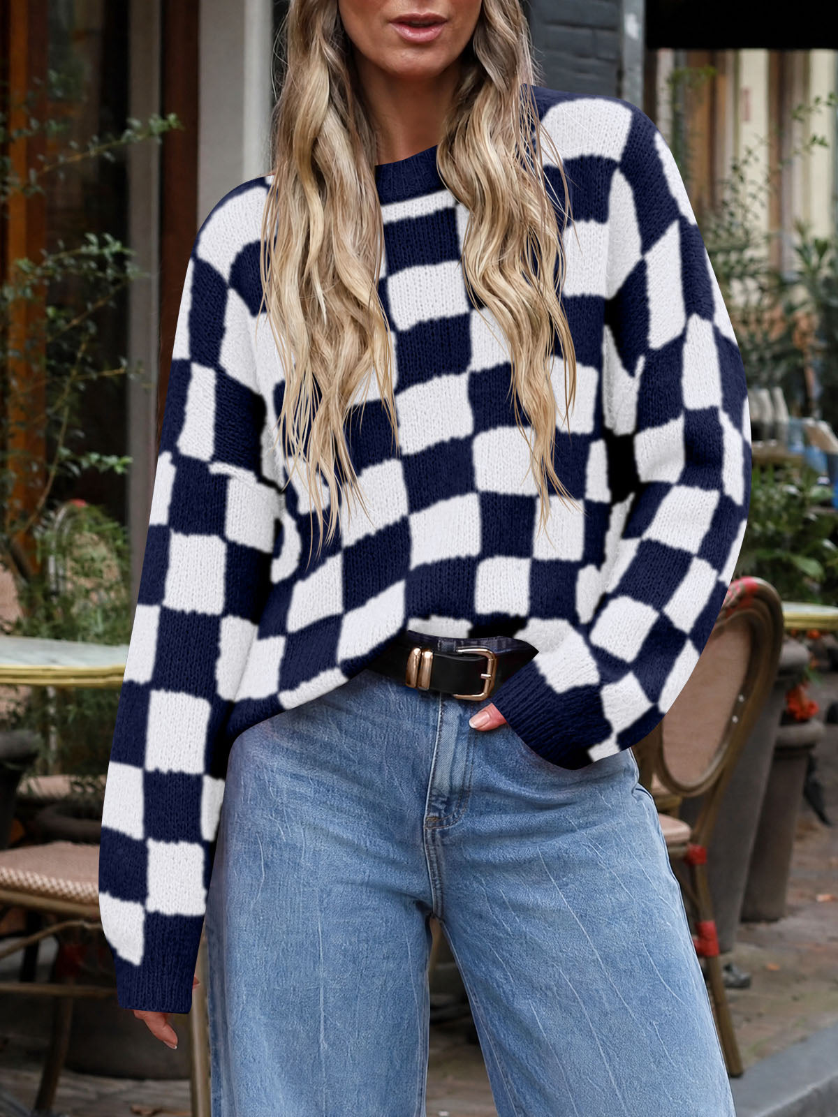Saodimallsu Womens Checkered Fuzzy Sweaters