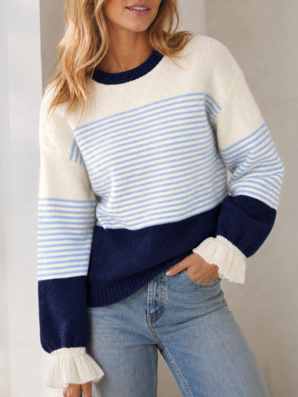 Saodimallsu Women Ruffle Sleeve Sweater