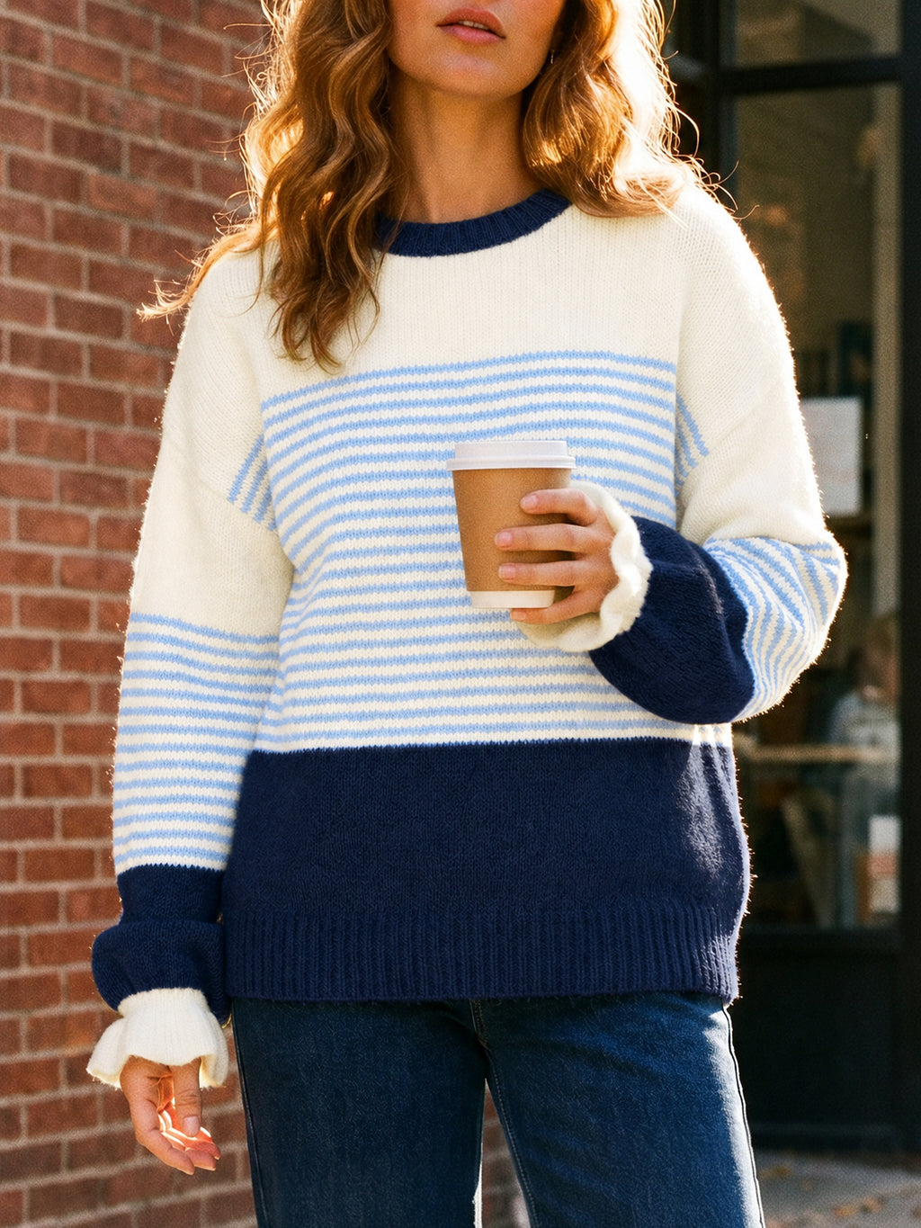Saodimallsu Women Ruffle Sleeve Sweater
