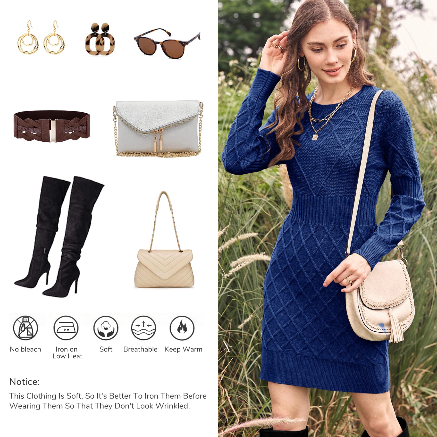 Saodimallsu Womens Bodycon Mini Sweater Dress