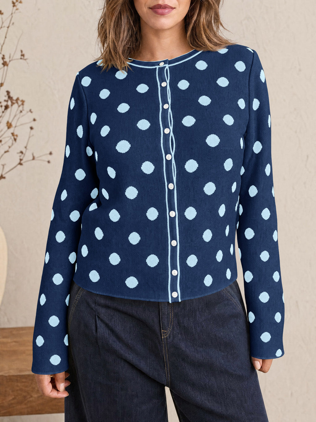 Saodimallsu Womens Polka Dot Button Up Cardigan