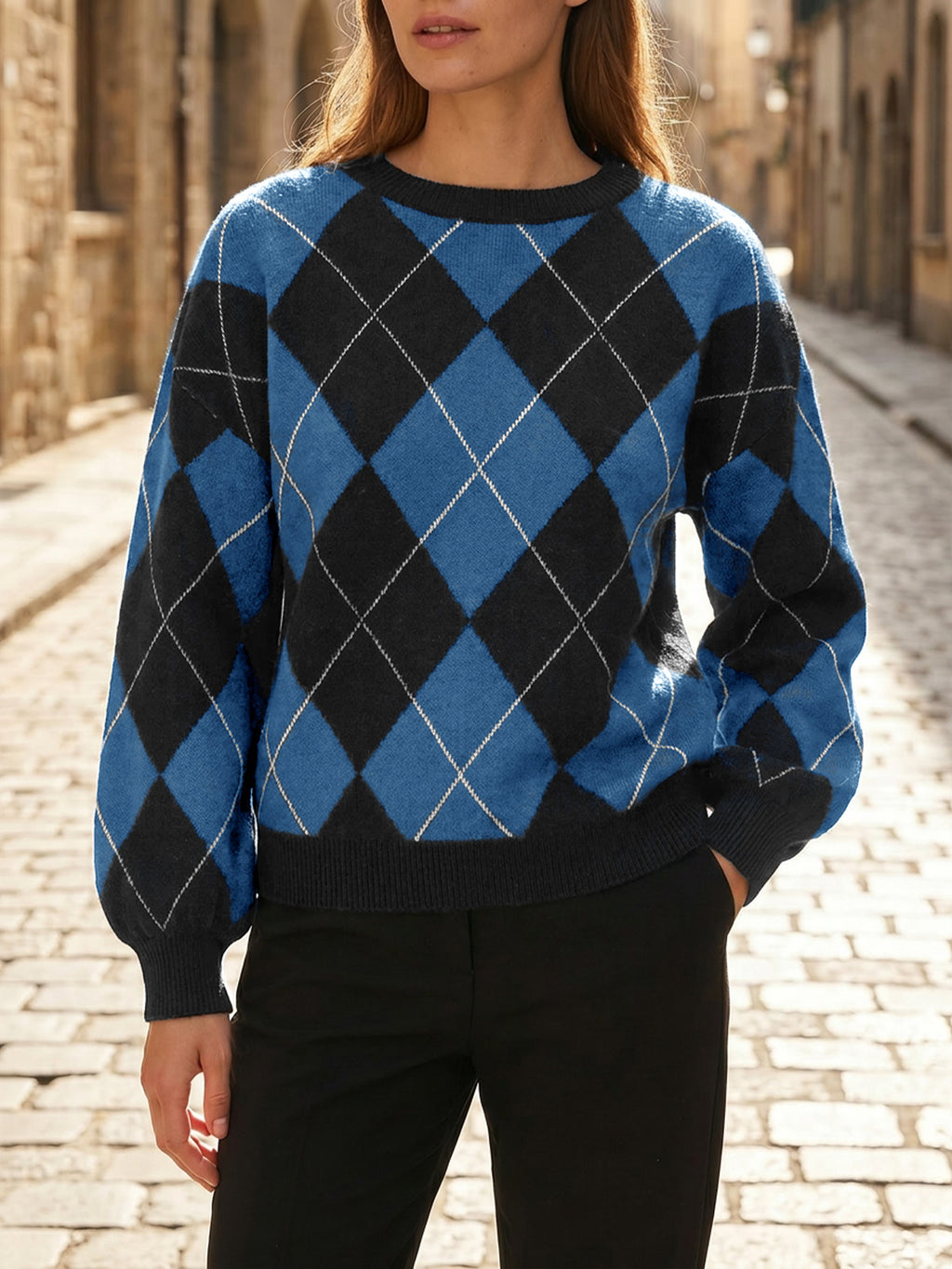 Saodimallsu Women Checkered Argyle Sweater