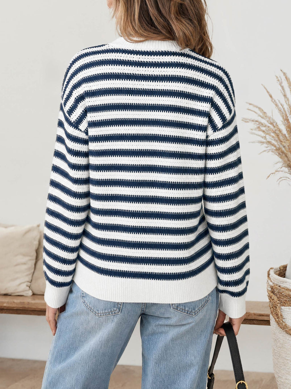 Saodimallsu Womens Striped V Neck Cardigan