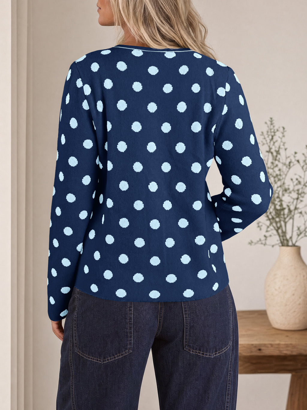 Saodimallsu Womens Polka Dot Button Up Cardigan