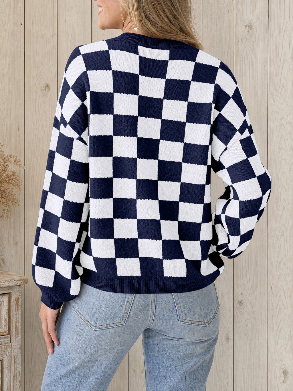 Saodimallsu Womens Checkered Fuzzy Sweaters