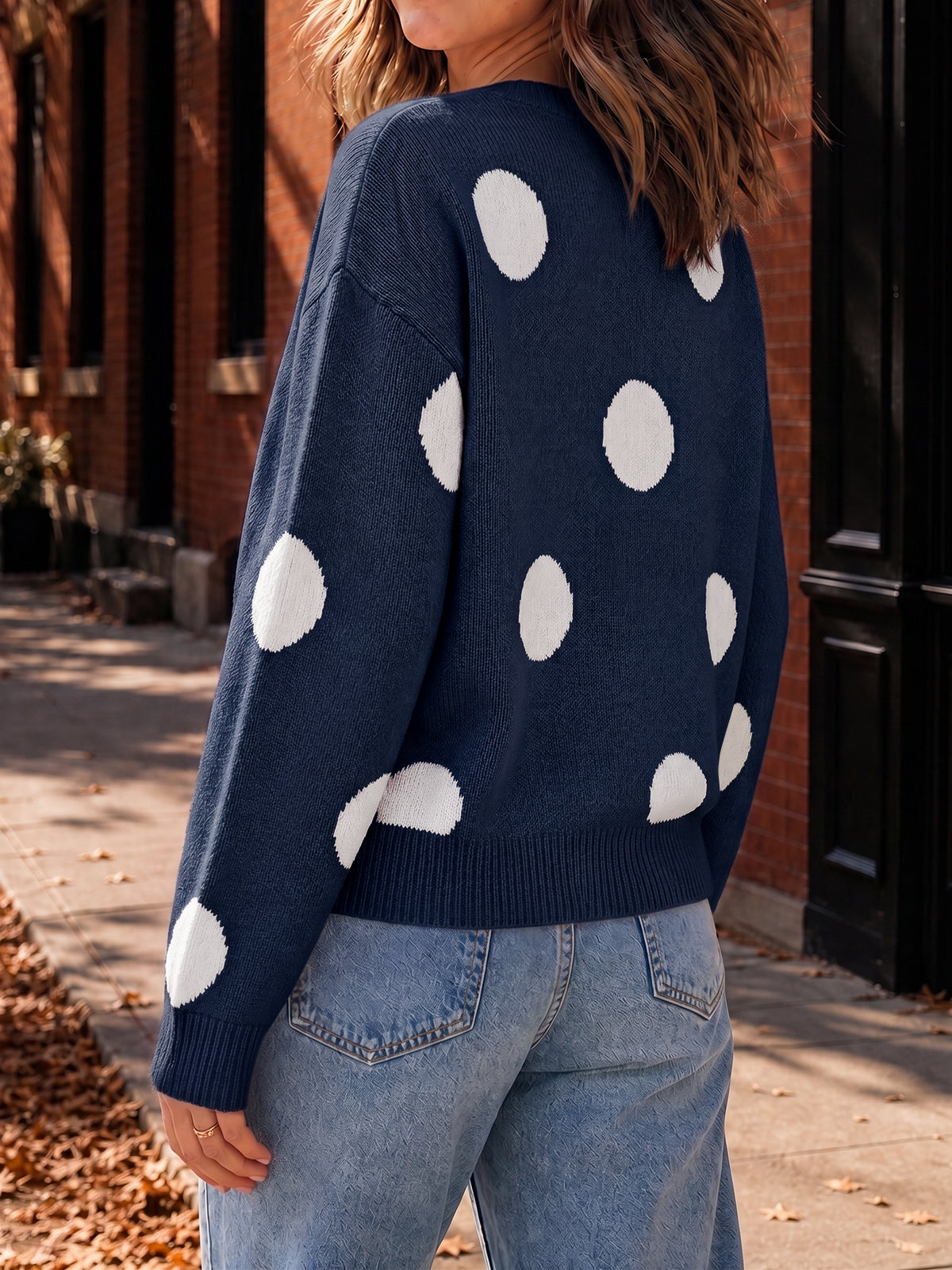 Saodimallsu Women Polka Dot Knit Cardigan