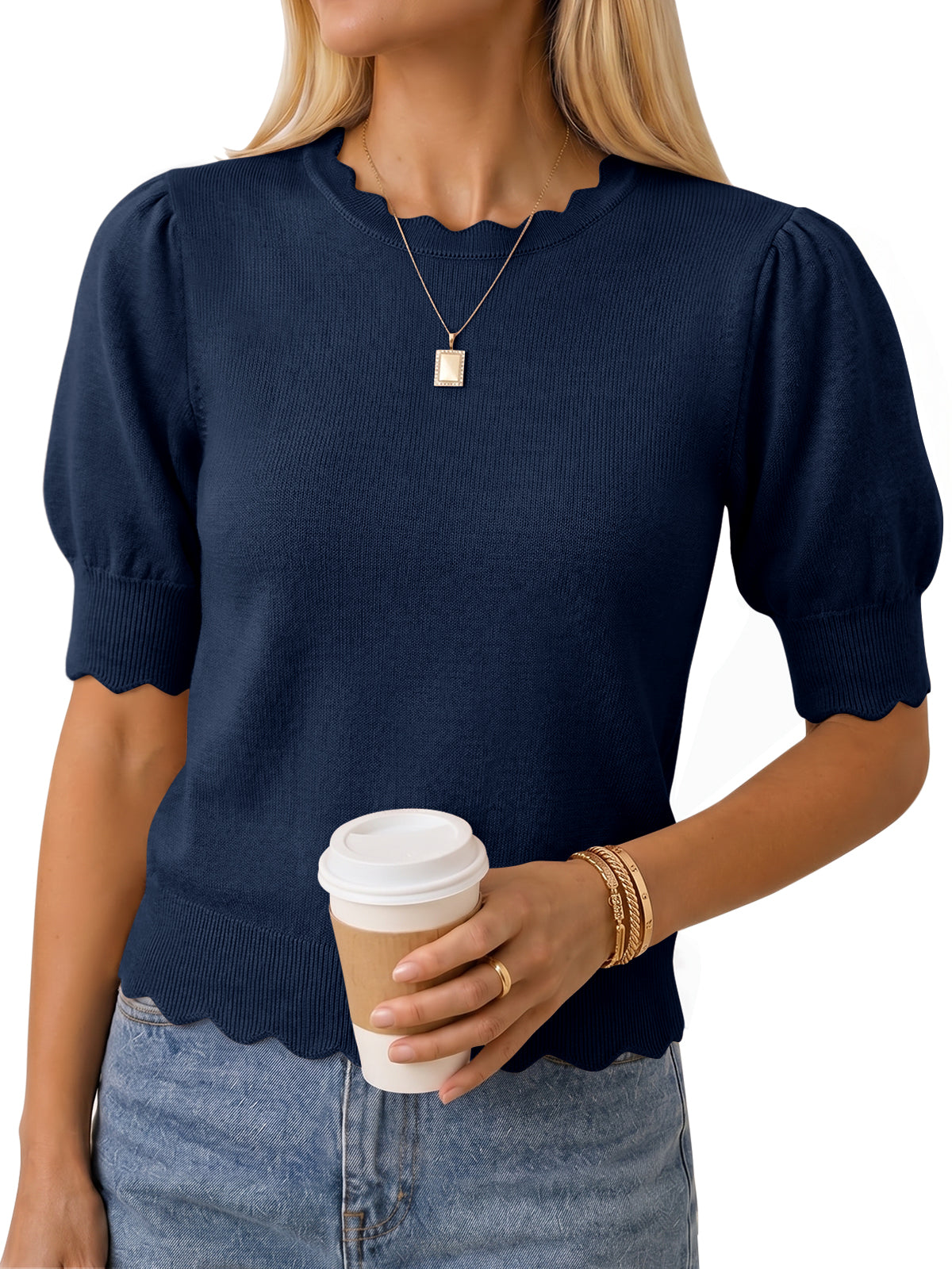 Saodimallsu Women Puff Sleeve Knit Top