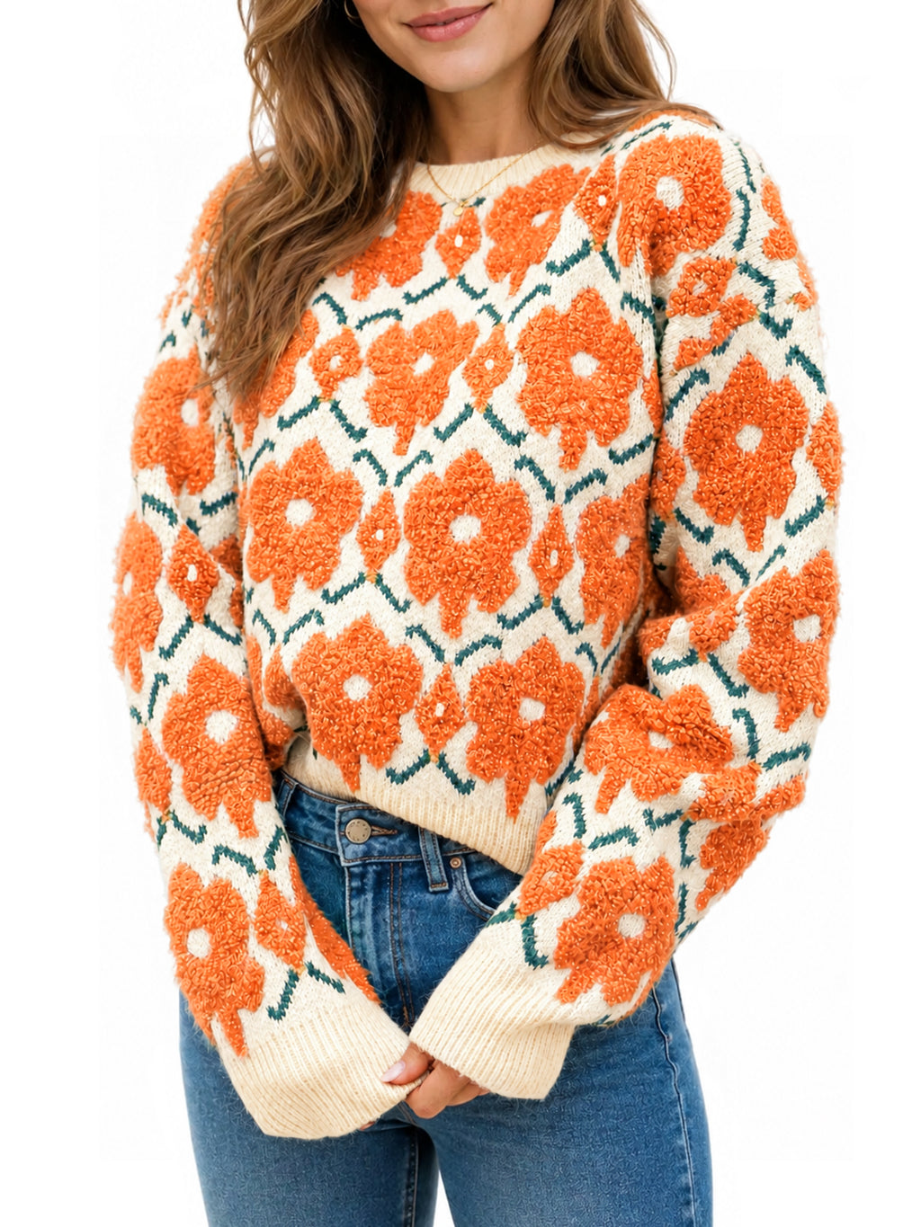 Saodimallsu Women Floral Knit Sweaters