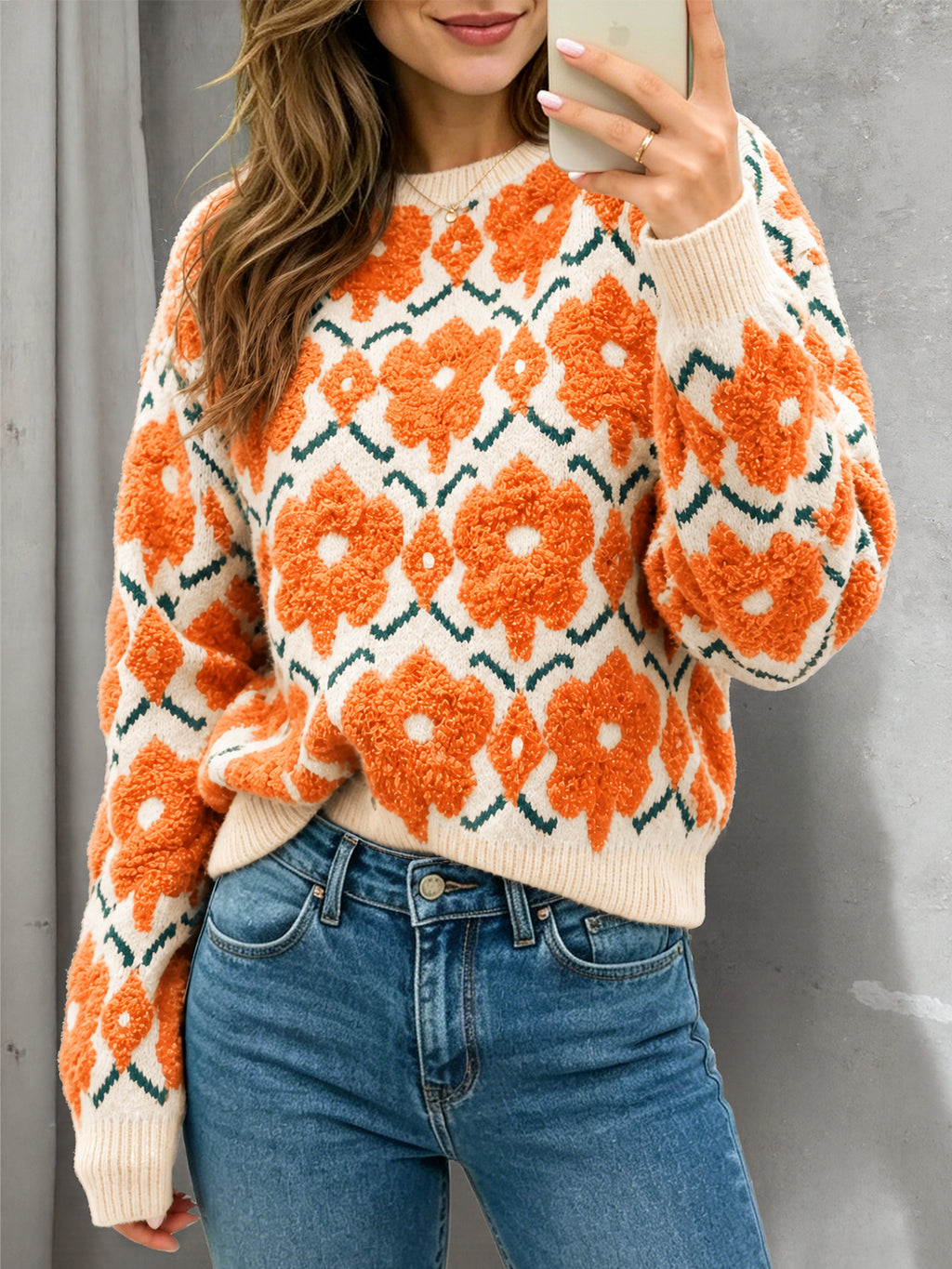Saodimallsu Women Floral Knit Sweaters