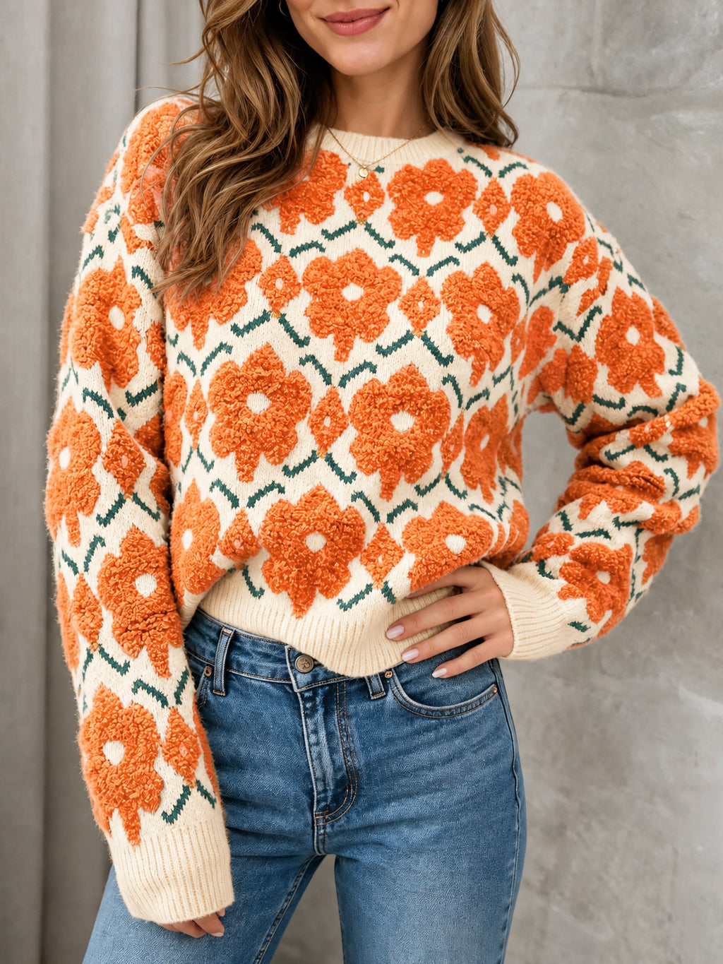 Saodimallsu Women Floral Knit Sweaters