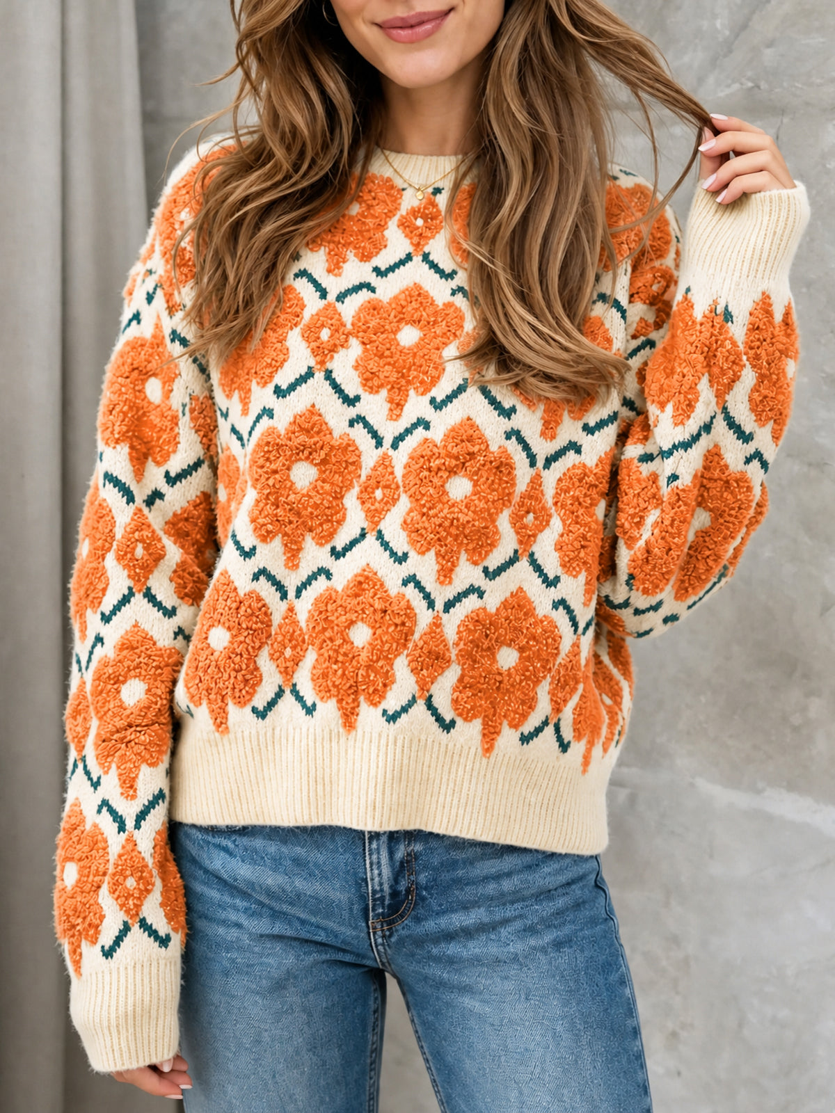 Saodimallsu Women Floral Knit Sweaters
