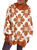 Saodimallsu Womens Floral Mock Neck Chunky Sweater