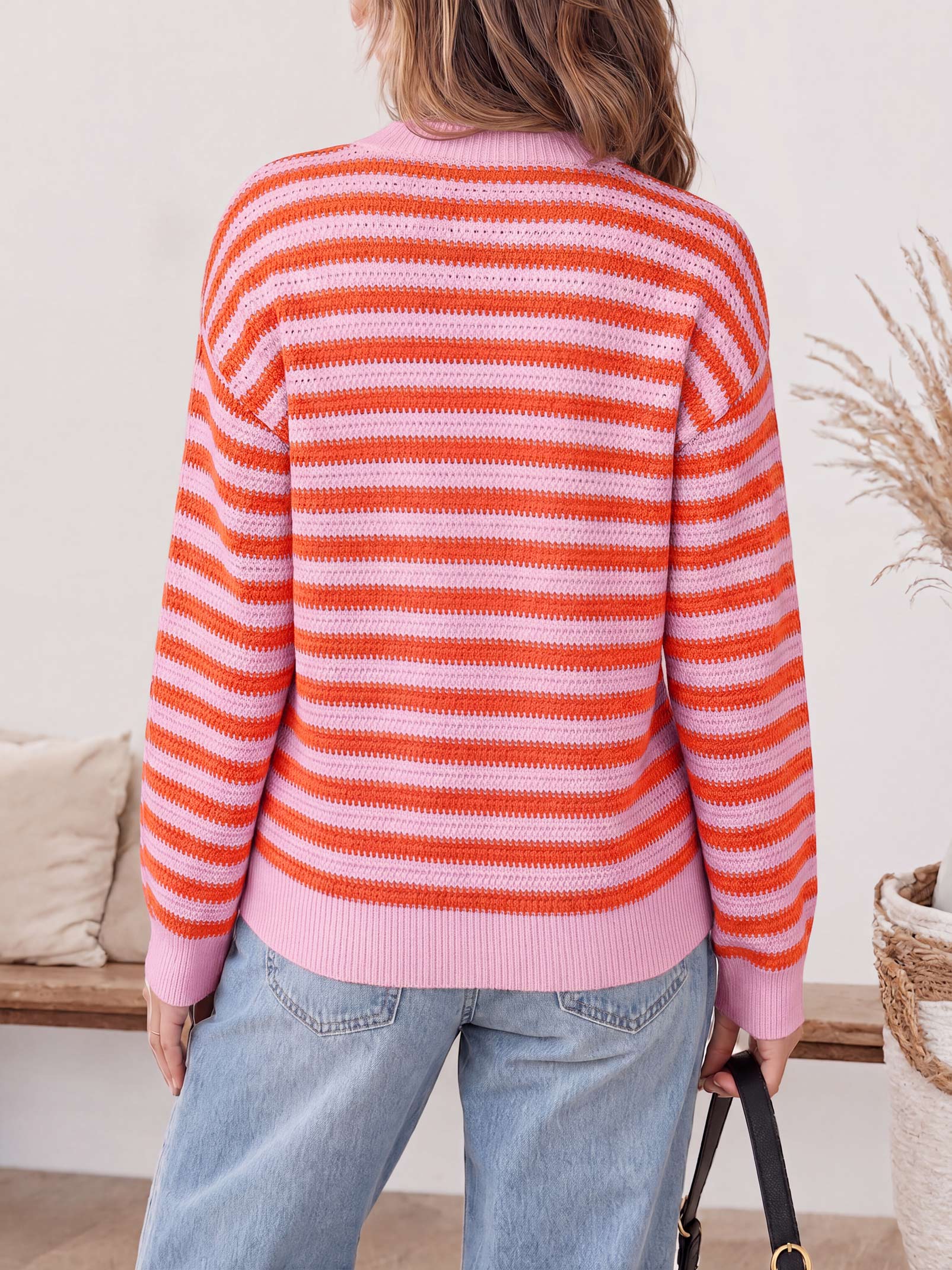 Saodimallsu Womens Striped V Neck Cardigan