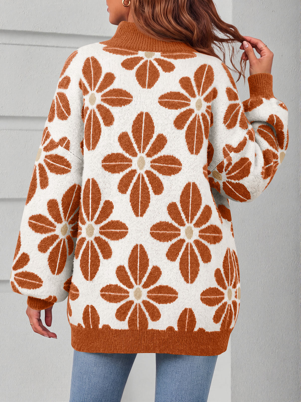 Saodimallsu Womens Floral Mock Neck Chunky Sweater