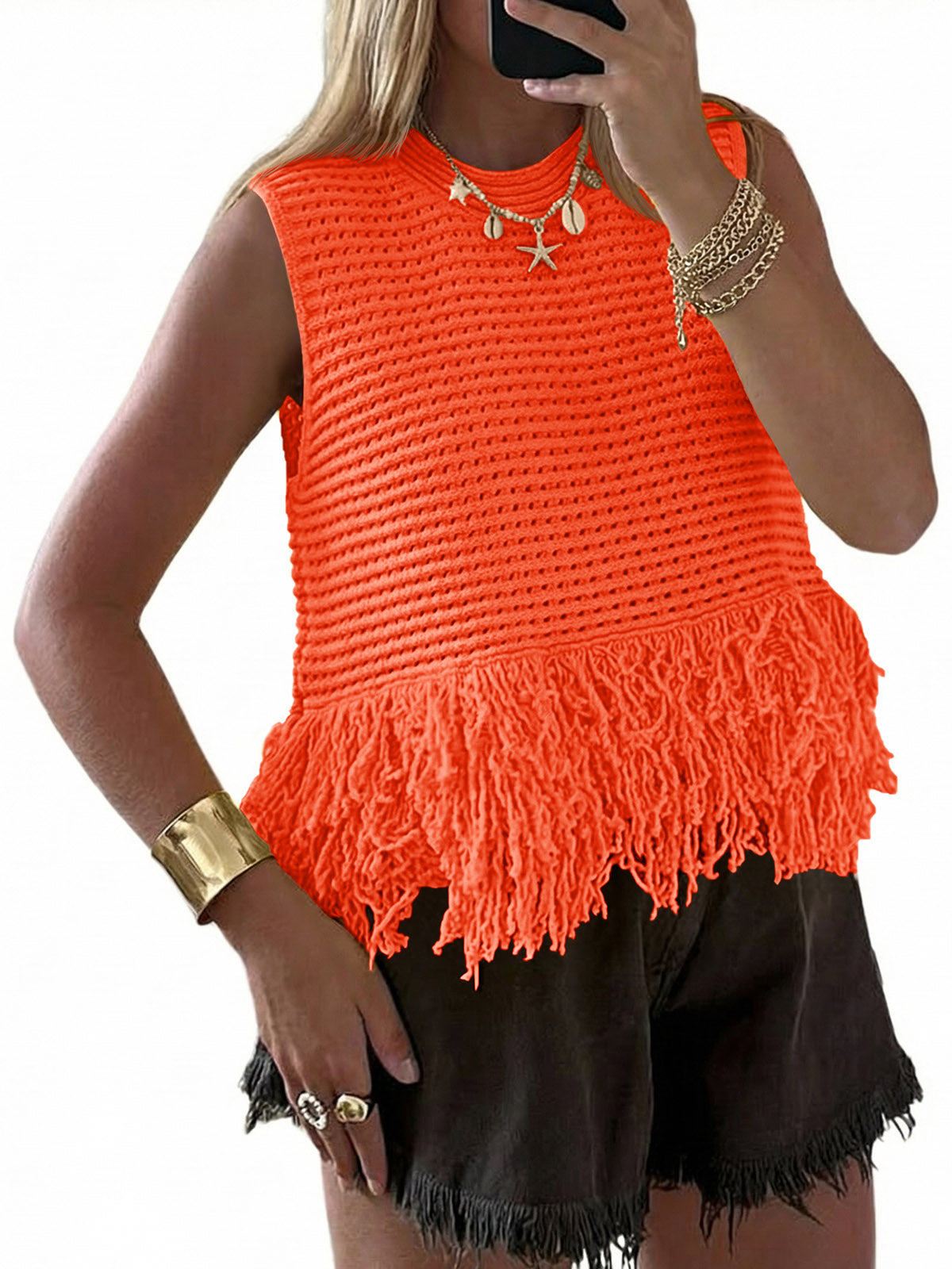 Saodimallsu Women Boho Crochet Knit Tank Top