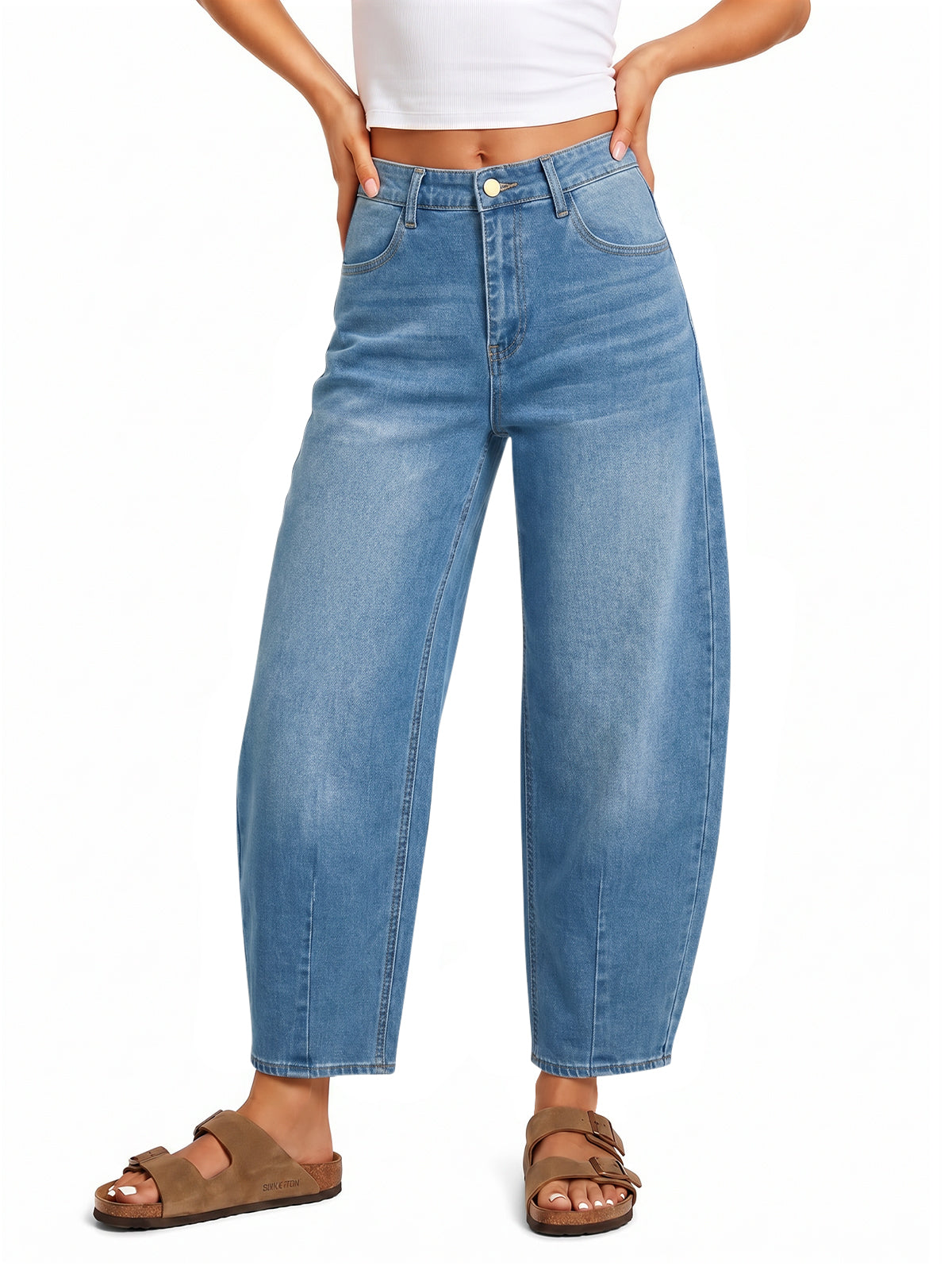 Saodimallsu Women Barrel High Waisted Wide Leg Jeans