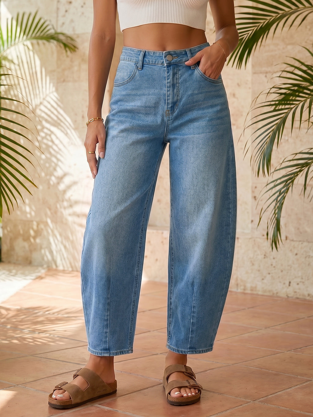 Saodimallsu Women Barrel High Waisted Wide Leg Jeans