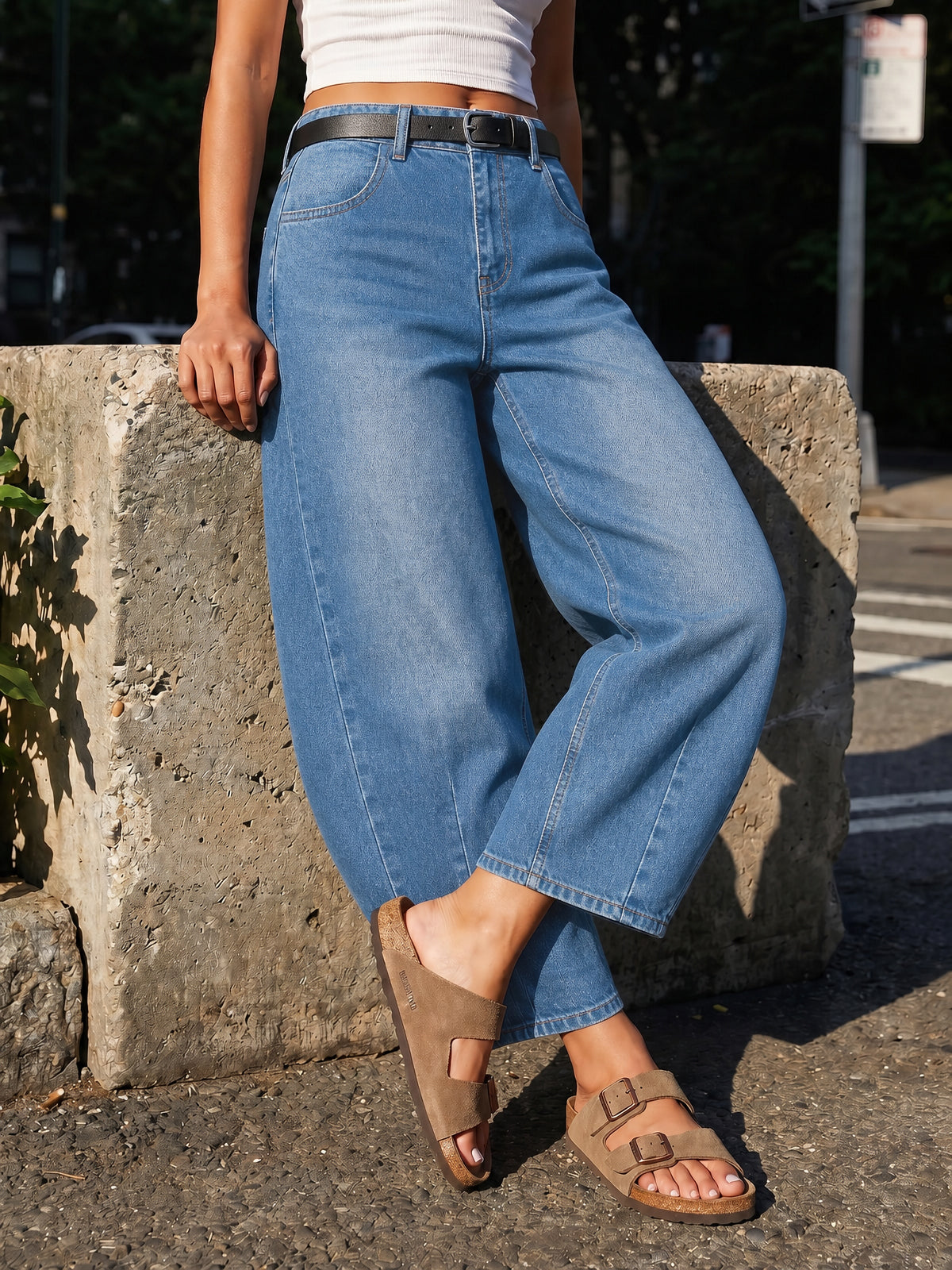 Saodimallsu Women Barrel High Waisted Wide Leg Jeans
