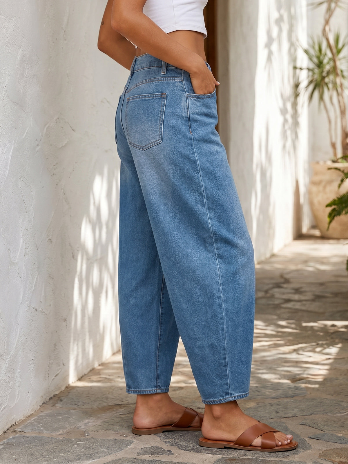 Saodimallsu Women Barrel High Waisted Wide Leg Jeans