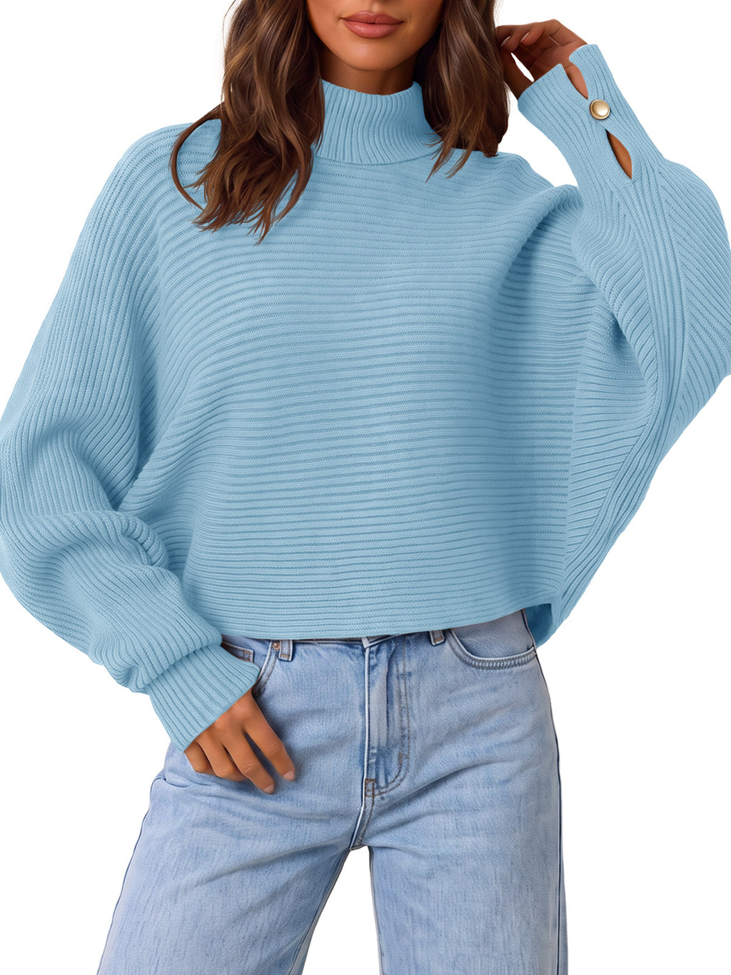 Saodimallsu Womens Batwing Sleeve Knit Turtleneck Sweater