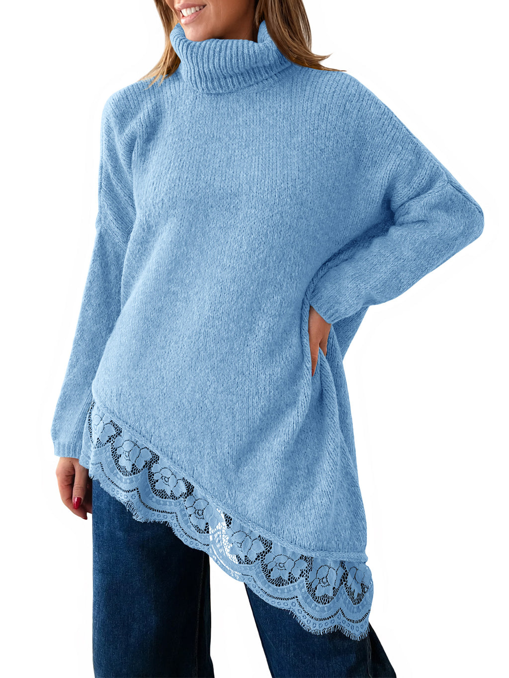 Saodimallsu Womens Oversized Batwing Sleeve Turtleneck Sweater