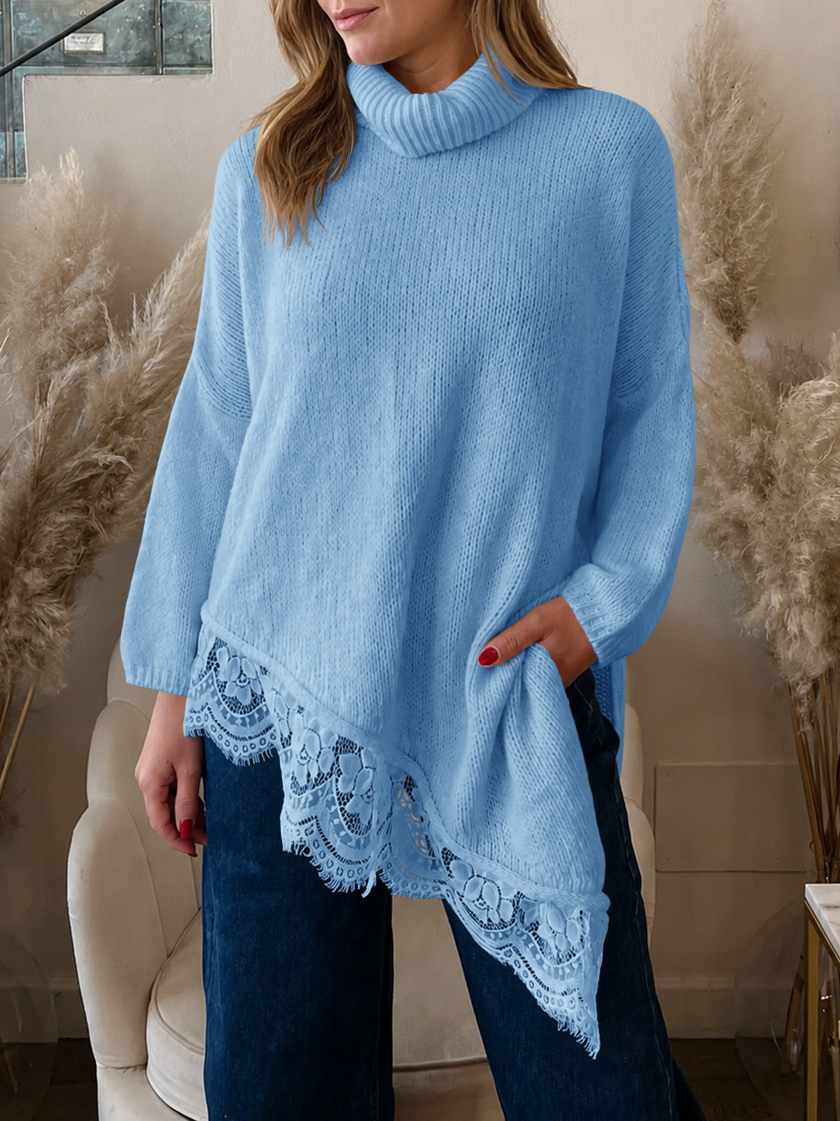 Saodimallsu Womens Oversized Batwing Sleeve Turtleneck Sweater