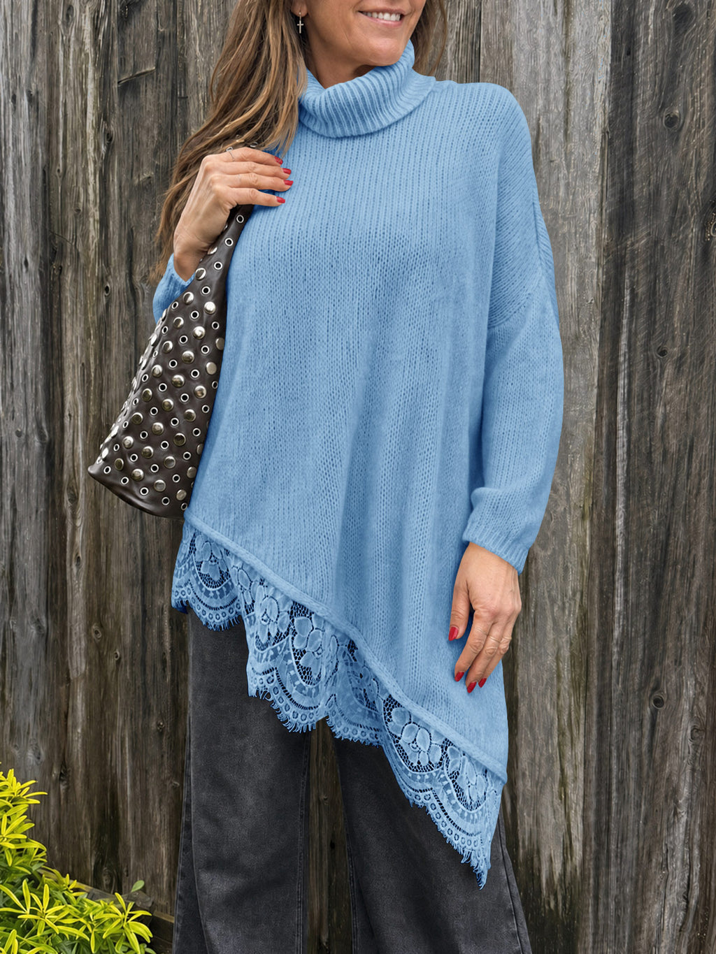 Saodimallsu Womens Oversized Batwing Sleeve Turtleneck Sweater