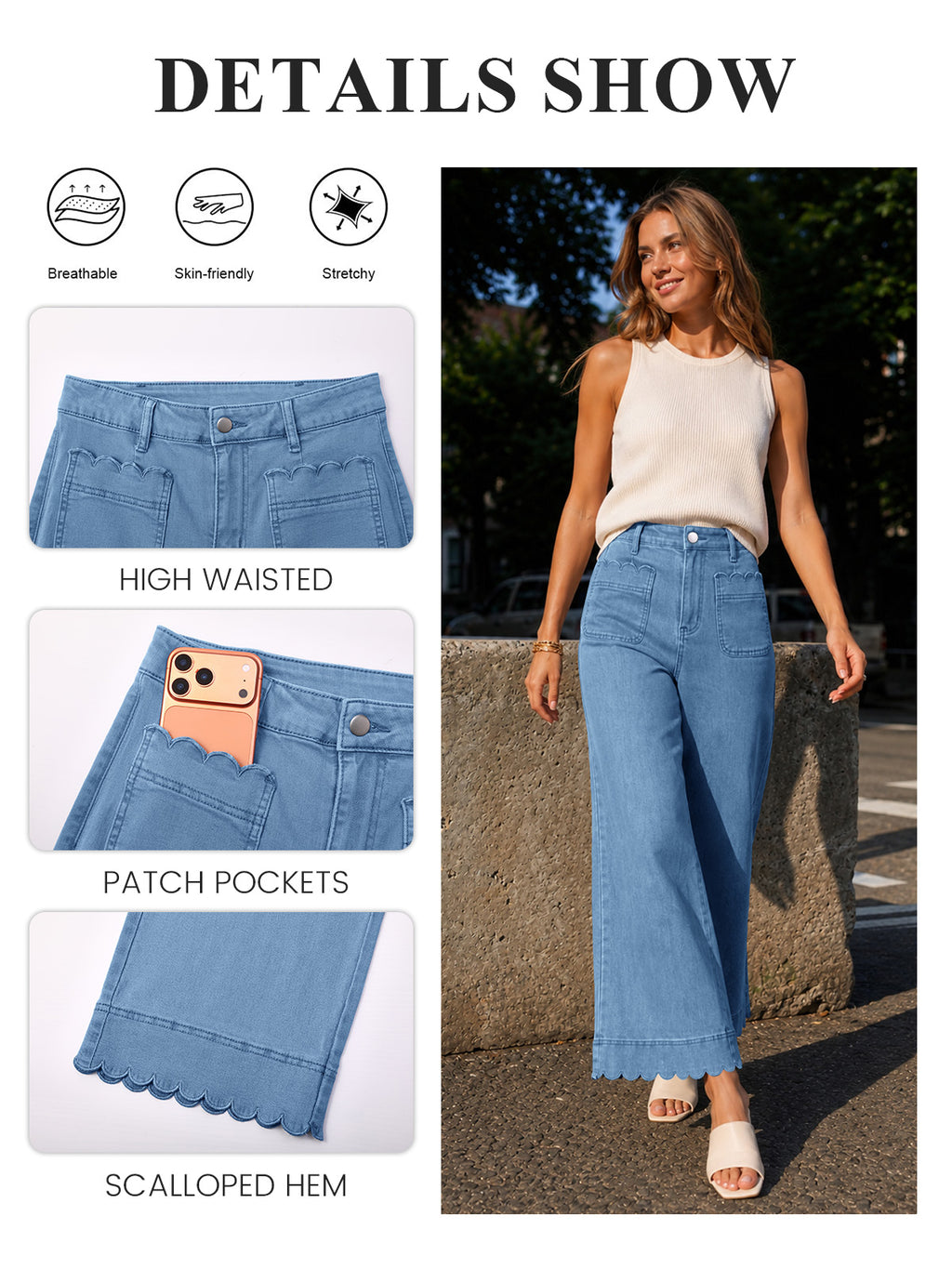 Saodimallsu Womens High Waisted Wide Leg Jeans