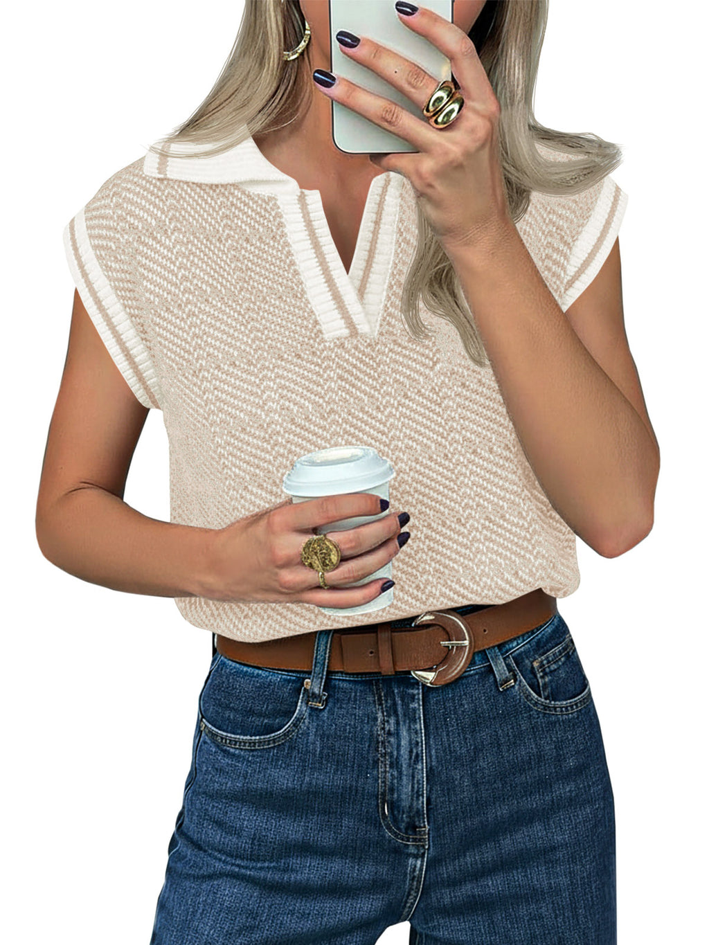 Saodimallsu Womens Color Block V Neck Vest